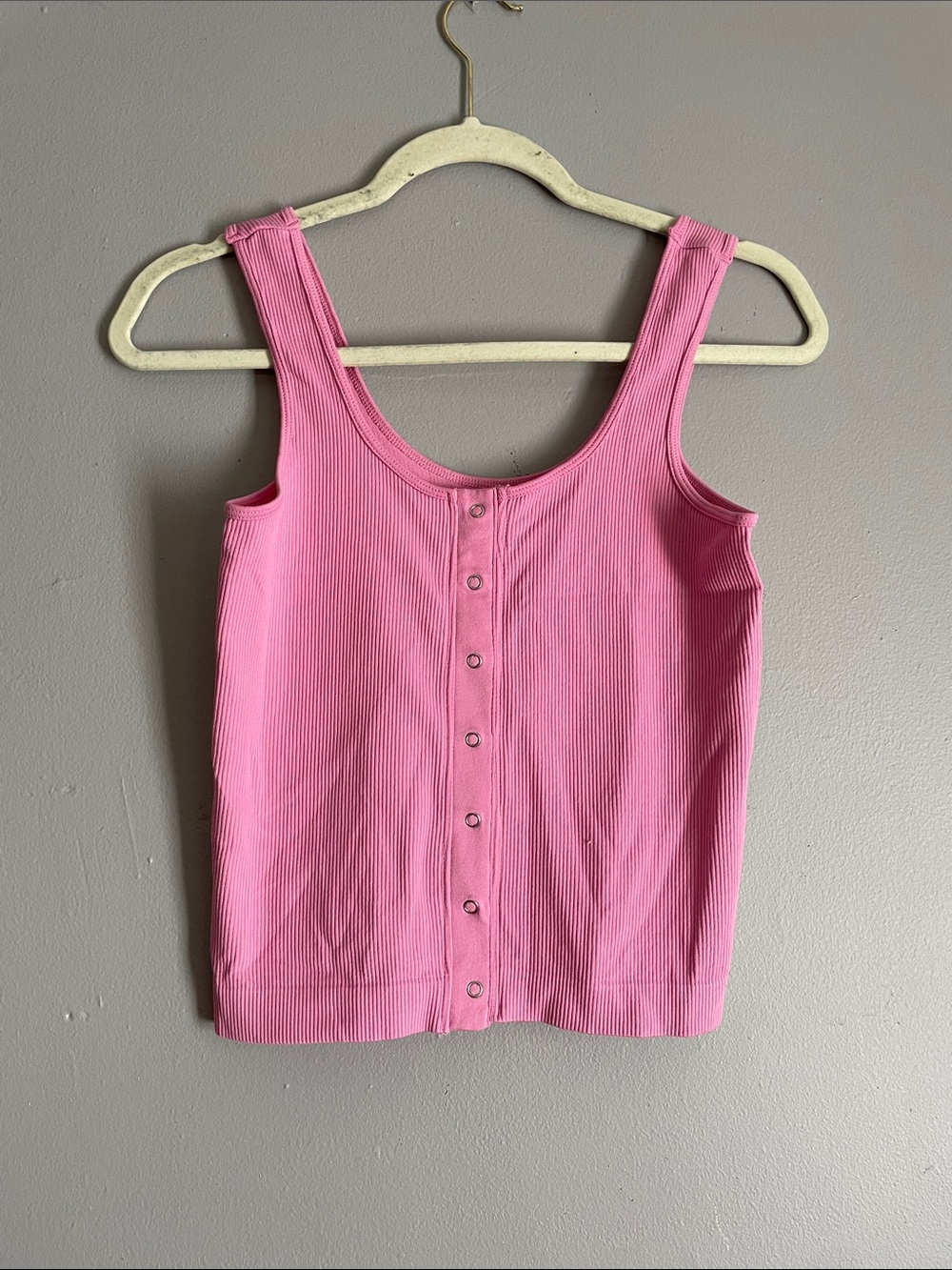 Pink Ribbed Button-Front Tank Top - Women